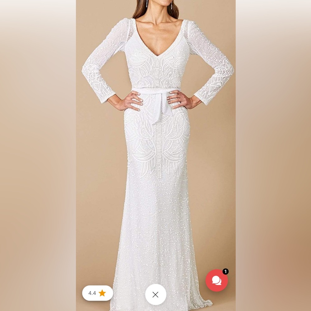 LARA Ivory Beaded Long-Sleeve Gown